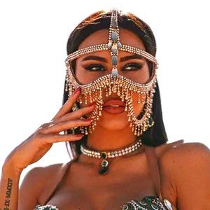 Rhinestone Tassel Masquerade Mask for Women Halloween Mask Veil Face Chain